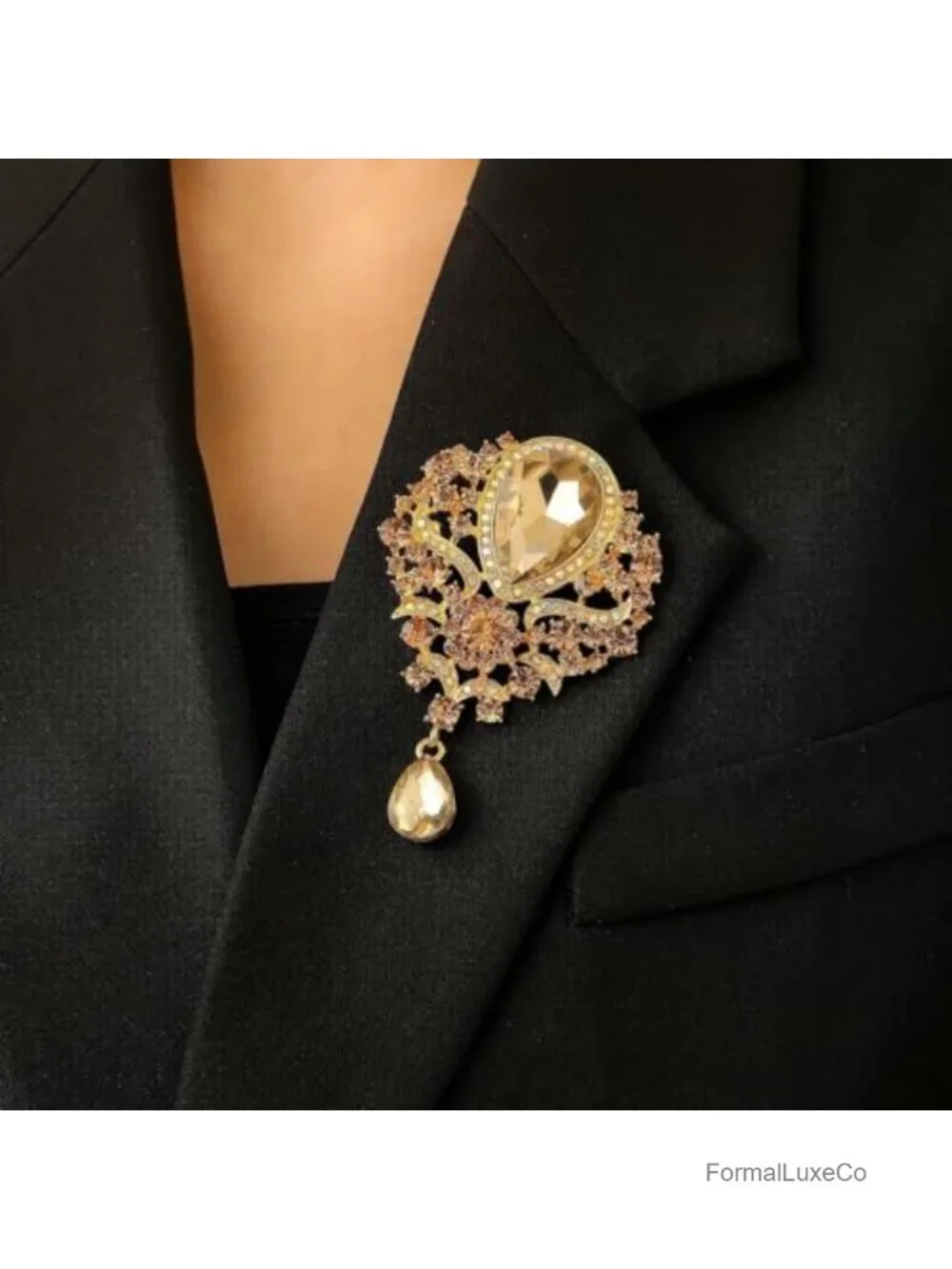 Rhinestone Crystal Flower Teardrop Brooch Pin for Wedding Bridal